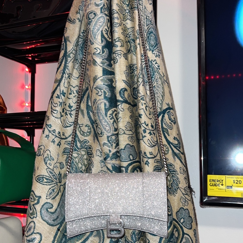 Silver Balenciaga hourglass crossbody bag